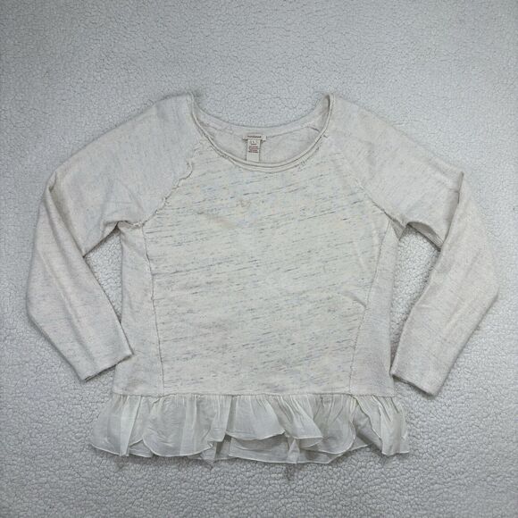 Sundance Sweaters - Sundance Cream Oatmeal Sweater Peplum Ruffle Sweatshirt Size L Heathered Layered